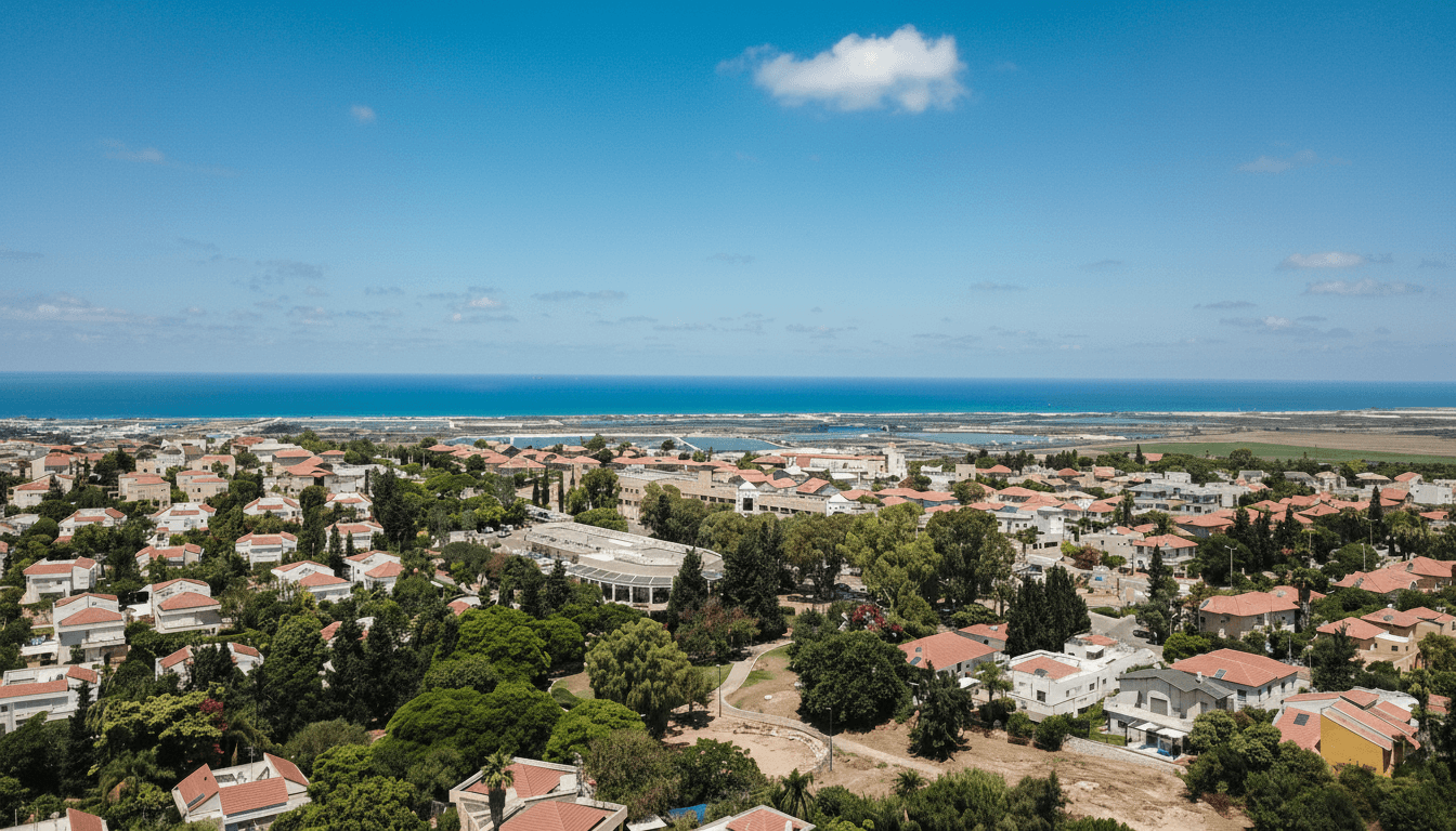Aerial view of Zichron Yaakov with Mediterranean Sea views
