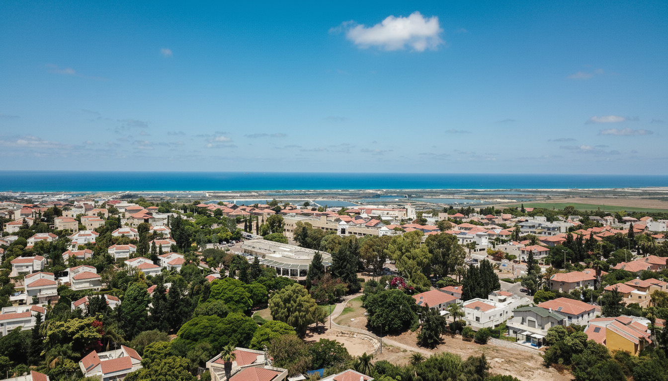 Aerial view of Zichron Yaakov with Mediterranean Sea views